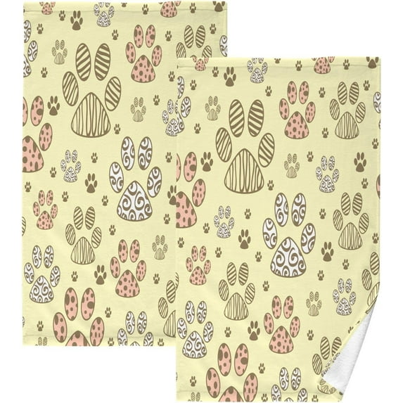 Dreamtimes Animal Paws Print Hand Towels, 2 PCS, Highly Absorbent Soft Cotton Face Towels Bathroom Decorative Towel for Beach Gym Spa Shower, 16x28In