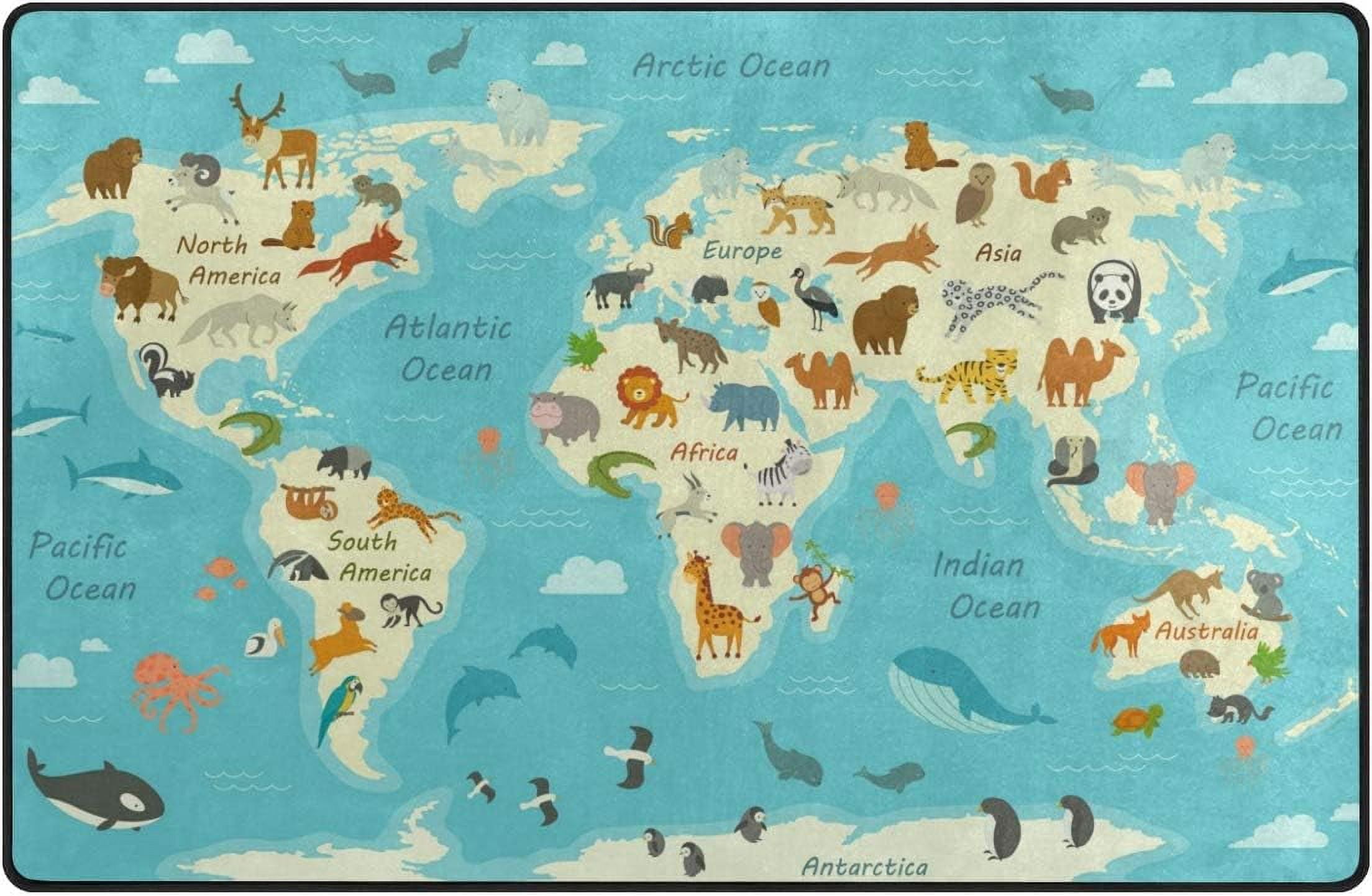 Dreamtimes Area Rug 60 x 39 inch (5'x 3'3"), Carpet Animals World Map