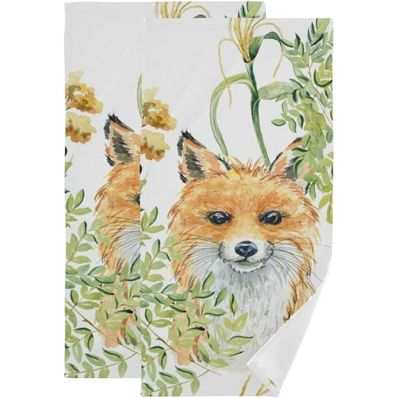 Dreamtimes Autumn Animal Fox Dish Towels Kitchen Towel 2 PCS, Cute Hand Towels Ultra Soft and Highly Absorbent,Decorative Fingertip Face Towel for Bathroom Hotel, 28.3"x14.4"
