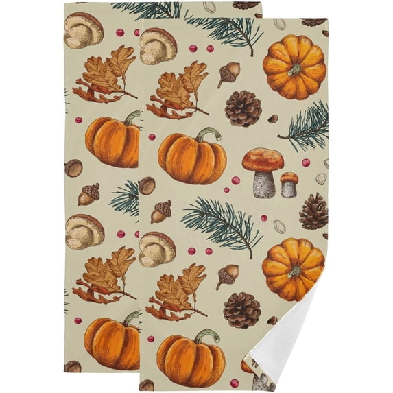 Dreamtimes Autumn Elements Hand Towels 2 Pack, Ultra Soft and Highly Absorbent, Fall Themed Decorative Fingertip Towel for Home, Bathroom, Kitchen