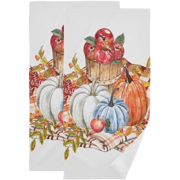 Dreamtimes Autumn Fall Pumpkin Dish Towels Kitchen Towel 2 PCS, Watercolor Hand Towels Ultra Soft and Highly Absorbent,Decorative Fingertip Face Towel for Bathroom Hotel, 28.3"x14.4"