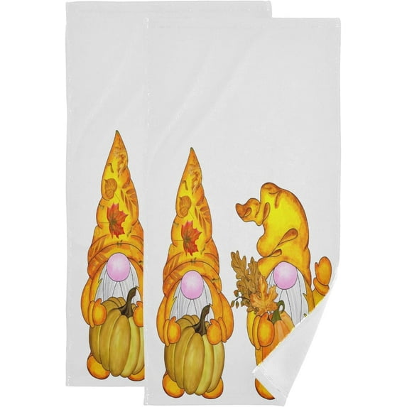 Dreamtimes Autumn Gnomes Pumpkins Hand Towels 2 Pack, Ultra Soft and Highly Absorbent, Decorative Fingertip Towel for Home, Bathroom, Kitchen
