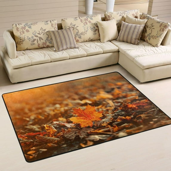 Dreamtimes Autumn Maple Leaves Area Rug 36x24in Rustic Fall Non-Slip Floor Carpet Comfort Floor Mats Decor for Indoor Living Dining Room and Bedroom Area