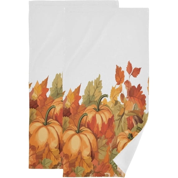 Dreamtimes Autumn Pumpkin Leaves Hand Towels 2 Pack, Ultra Soft and Highly Absorbent, Happy Thanksgiving Decorative Fingertip Towel for Home, Bathroom, Kitchen