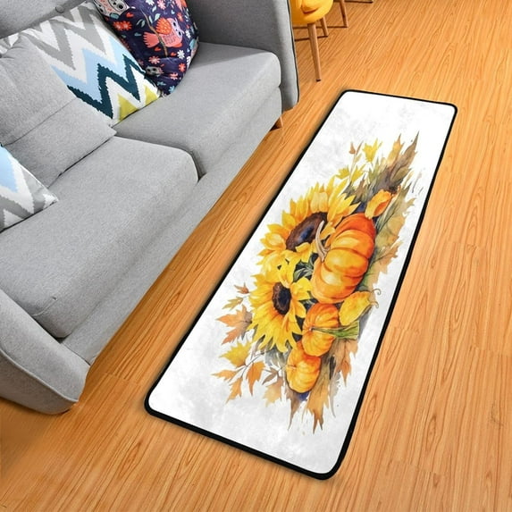 Dreamtimes Autumn Pumpkin Sunflowers Hallway Runner Rug 2'x6' Kitchen Rug with Rubber Backing Happy Thanksgiving Non Slip Entryway Rug Runner Washable Soft Area Rug for Hallway Bedroom Kitchen Decor