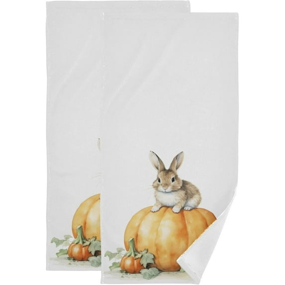 Dreamtimes Autumn Pumpkins Rabbit Hand Towels 2 PCS, Ultra Soft and Highly Absorbent, Decorative Fingertip Towel for Home, Bathroom, Kitchen, 28.3"x14.4"