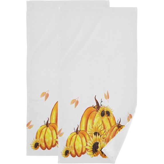 Dreamtimes Autumn Pumpkins Sunflowers Hand Towels 2 PCS, Ultra Soft and Highly Absorbent, Watercolor Fall Floral Decorative Fingertip Towel for Home, Bathroom, Kitchen, 28.3"x14.4"
