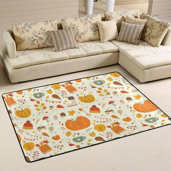 Dreamtimes Autumn Theme Non-Slip Area Rug 36"x24", Pumpkin Orange Floor Carpet Comfort Floor Mats Decor for Indoor Front Porch,Living Room, Bedroom,Kitchen