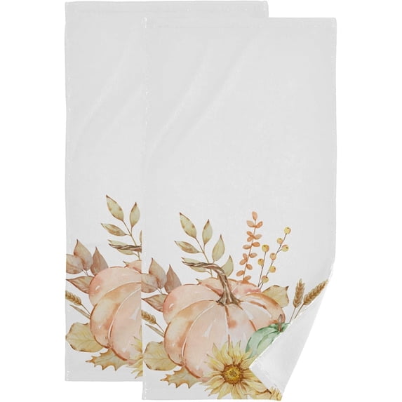 Dreamtimes Autumn Watercolor Pumpkins Hand Towels 2 PCS, Ultra Soft and Highly Absorbent, Fall Sunflowers Decorative Fingertip Towel for Home, Bathroom, Kitchen, 28.3"x14.4"