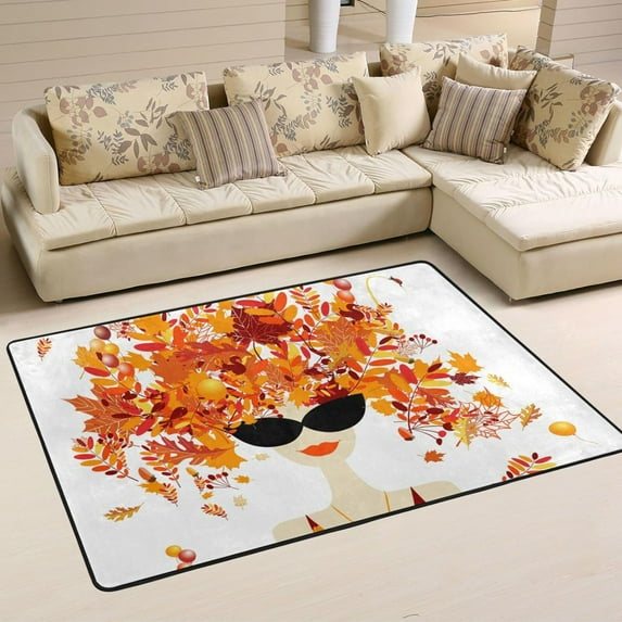 Dreamtimes Autumn Woman Leaves Area Rug, 36"x24" Maple Leaf Non-Slip Washable Indoor Door Mat, Absorbent Floor Mat for Bedroom Kitchen Entryway Bathroom