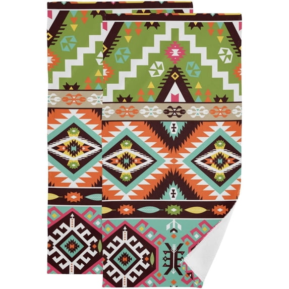 Dreamtimes Aztec Geometric Hand Towel Set of 2, Highly Absorbent Soft Face Hand Towels for Bathroom, Kitchen, Hotel, Gym and Spa, 14 x 28 Inch, 14 x 28 Inch