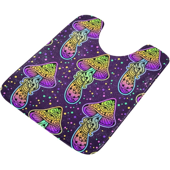Dreamtimes Bath Mats Toiletry Mat Neon Evil Mushroom Print, Luxury U-Shaped Toilet Rug, Soft Contour Mat for Bathroom Floor, Non-Slip Absorbent Bath Carpet, Dry Quickly, Machine Washable, 17.3"x13.4"
