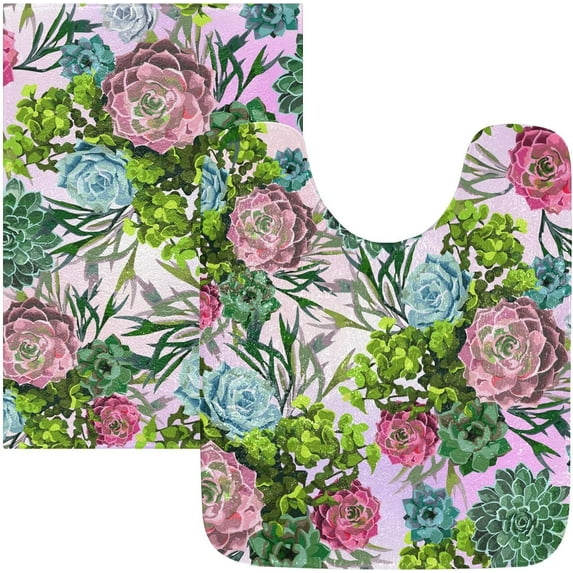 Dreamtimes Bath Mats Toiletry Mat Set, Fluffy Plush Absorbent Bath Rugs Carpet Non Slip Bottom for Bathroom Floor Toilet Tub and Shower-Vibrant Flowers