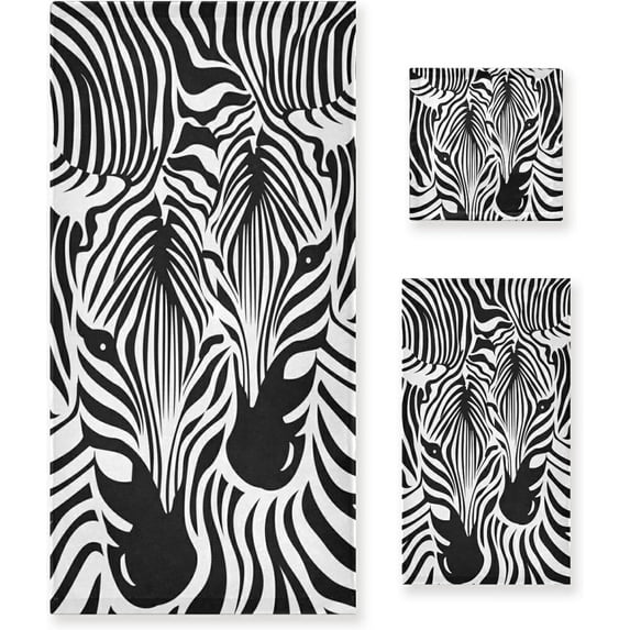 Dreamtimes Bath Towel Sets for Bathroom Hand Towels Fingertip Towels Animal Zebra Leopard Print 3 Piece Decorative Soft Cotton Absorbent