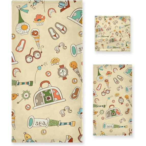 Dreamtimes Bath Towel Sets for Bathroom Hand Towels Fingertip Towels Buff Stuff Cartoon Hand-Painted 3 Piece Decorative Soft Cotton Absorbent