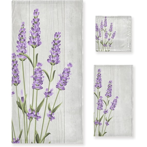 Dreamtimes Bath Towel Sets for Bathroom Hand Towels Fingertip Towels Lavender 3 Piece Decorative Soft Cotton Absorbent