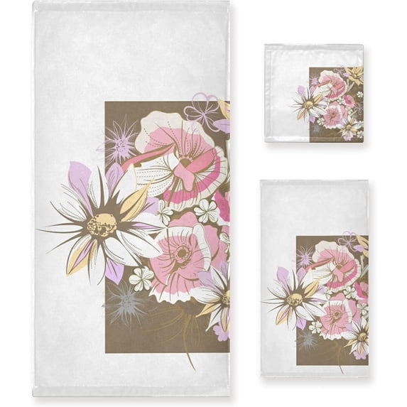 Dreamtimes Bath Towel Sets for Bathroom Hand Towels Fingertip Towels Modern Floral Art 3 Piece Decorative Soft Cotton Absorbent