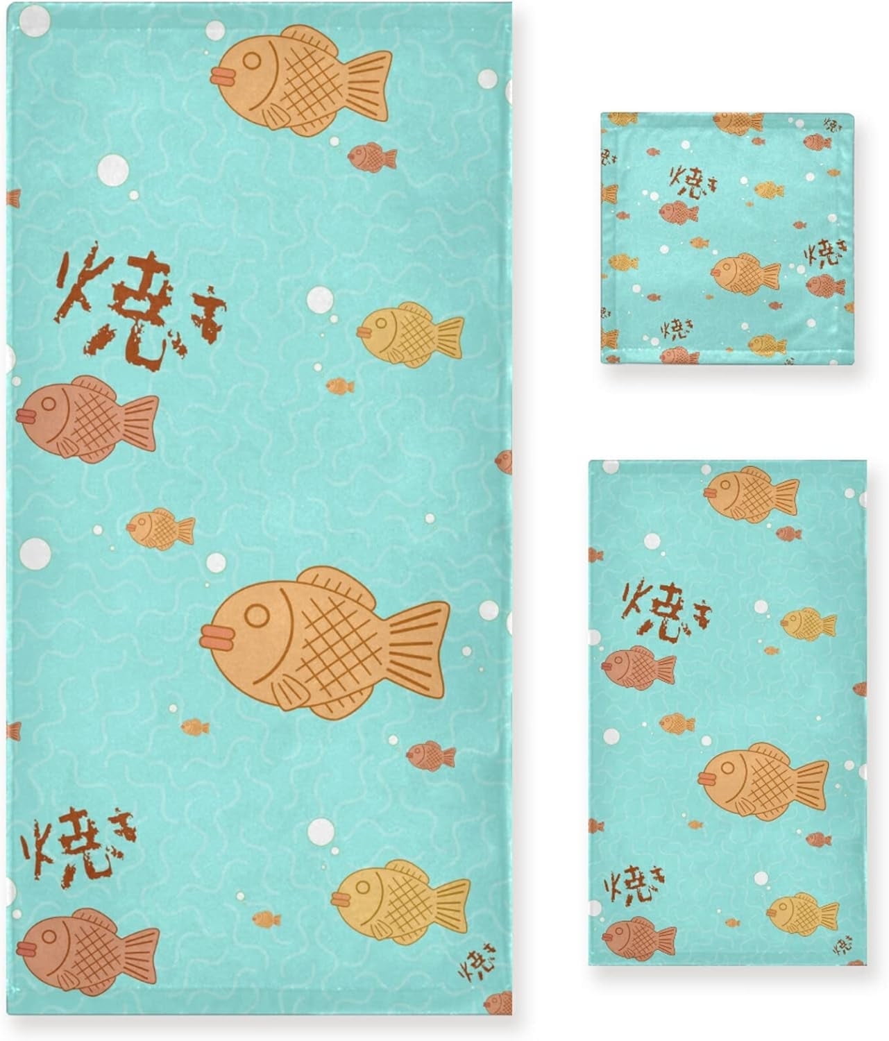 Dreamtimes Bath Towel Sets for Bathroom Hand Towels Fingertip Towels Taiyaki Goldfish Japanese 3 ...
