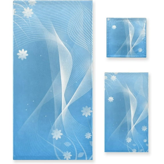 Dreamtimes Bath Towel Sets for Bathroom Hand Towels Fingertip Towels White Flower Blue Cute 3 Piece Decorative Soft Cotton Absorbent