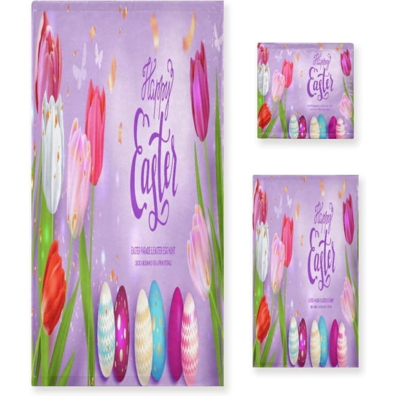 Dreamtimes Dreamtimes Bathroom Easter Decorative Towel Set with Easter Beautiful Eggs Print, 3-Piece Set with 30x60 inch Bath Towel, 16x28 inch Hand Towel & 13x13 inch Washcloth
