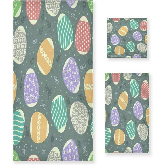 Dreamtimes Dreamtimes Bathroom Easter Decorative Towel Set with Vintage Easter Egg Print, 3-Piece Set with 30x60 inch Bath Towel, 16x28 inch Hand Towel & 13x13 inch Washcloth