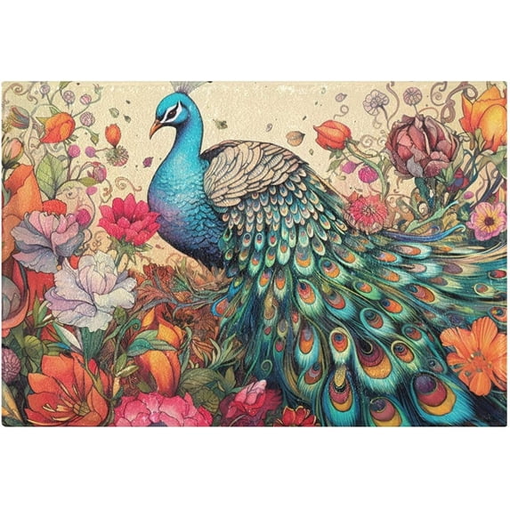 Dreamtimes Bathroom Rug Mats Peacock in Flower Print, Bath Mats for Bathroom Non-Slip Super Soft Absorbent Microfiber Bath Rugs, Bathroom Rugs for Bathroom Floor, Tub and Shower, 17.3"x13.4"