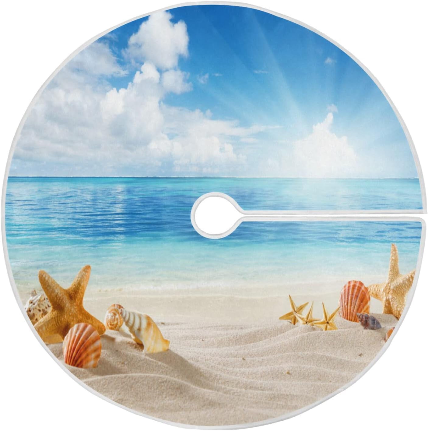 Dreamtimes Beach Landscape Sunbeam Tree Skirts for Festive Holiday Party Decoration, Christmas