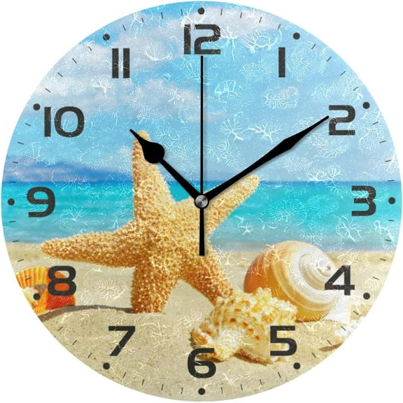 Dreamtimes Beach Landscape with Sunbeam Wall Clock, 10 Inch Silent Non Ticking Round Clock Oil Painting Clock Easy to Read Clock for Living Room Bedroom Bathroom Home Decor
