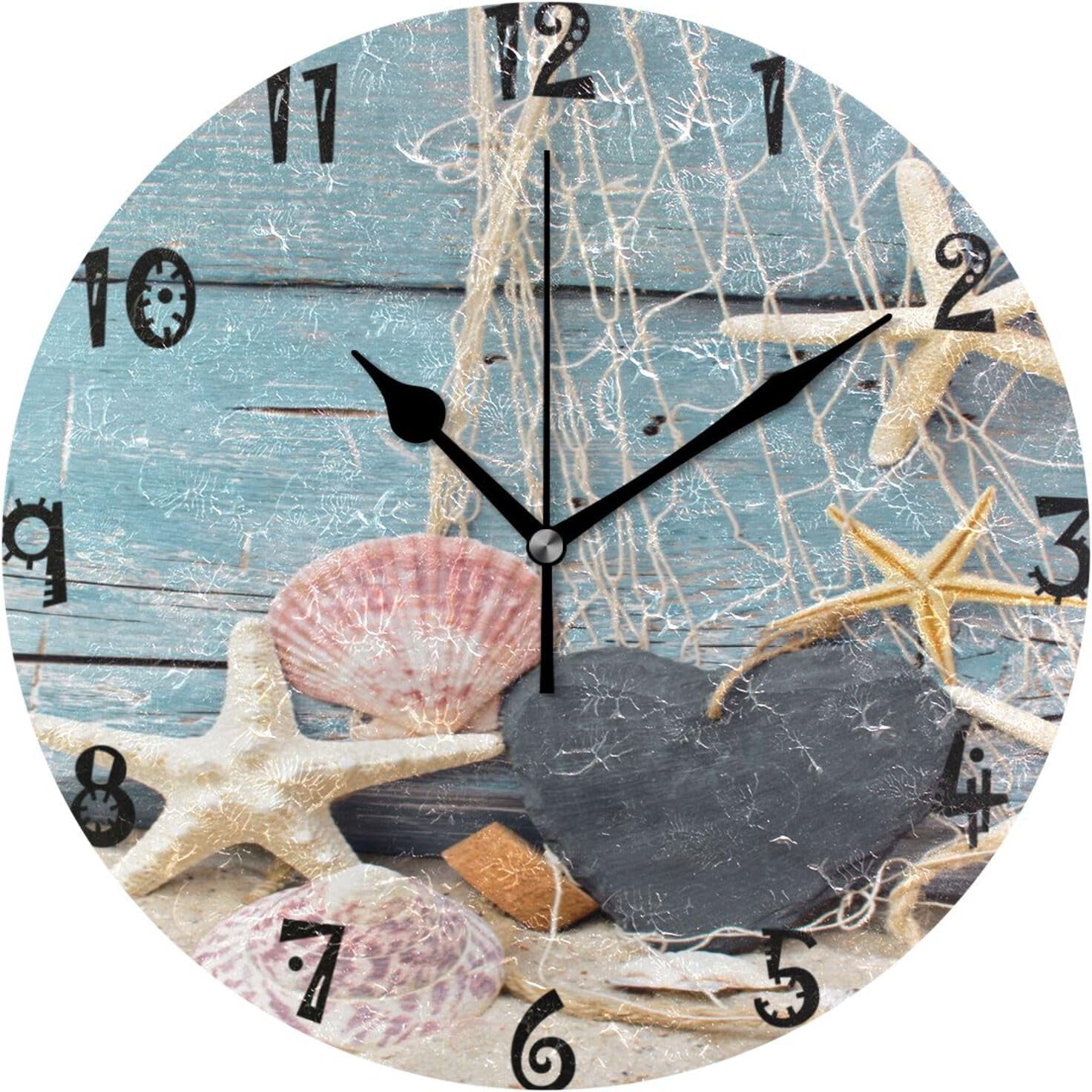 Dreamtimes Beach Seashell Wall Clock,Silent Non Ticking 10 Inch Battery ...