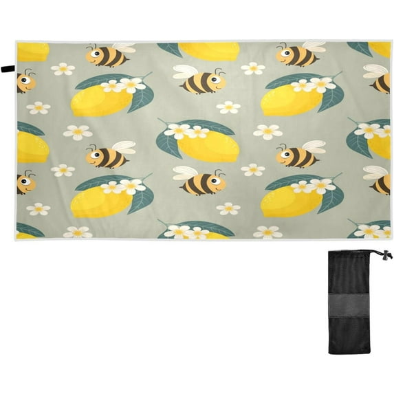 Dreamtimes Beach Towels Bee Lemons Fruit Camping Towels Animal Plant Sand Free Beach Towel, 30"x60" Large Beach Towels Quick Dry Bath Travel Towels Pool Yoga Beach Mat for Men Women