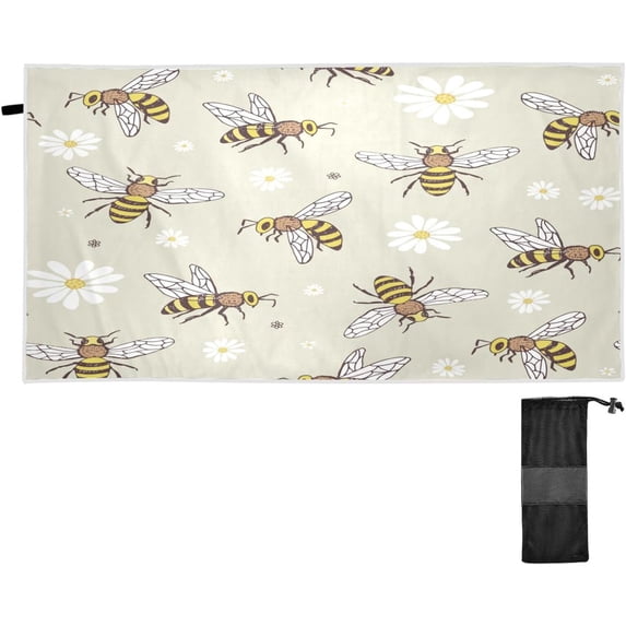Dreamtimes Beach Towels Flower Bee Camping Towels Animal Sand Free Beach Towel, 30"x60" Large Beach Towels Quick Dry Bath Travel Towels Pool Yoga Beach Mat for Men Women