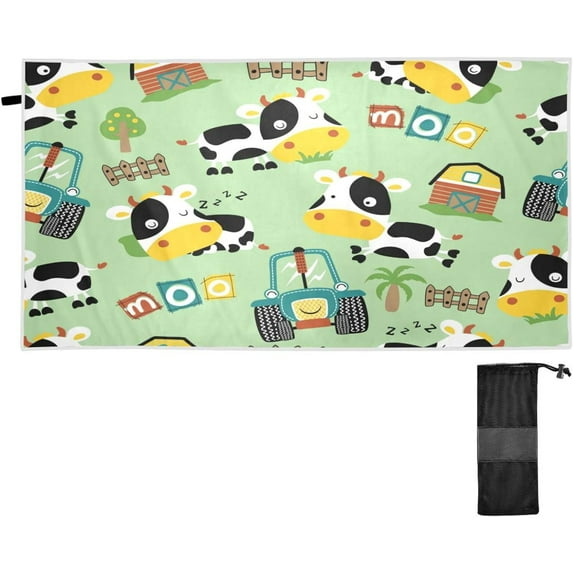 Dreamtimes Beach Towels Funny Cow Farm Camping Towels Sand Free Beach Towel, 30"x60" Large Beach Towels Quick Dry Bath Travel Towels Pool Yoga Beach Mat for Men Women