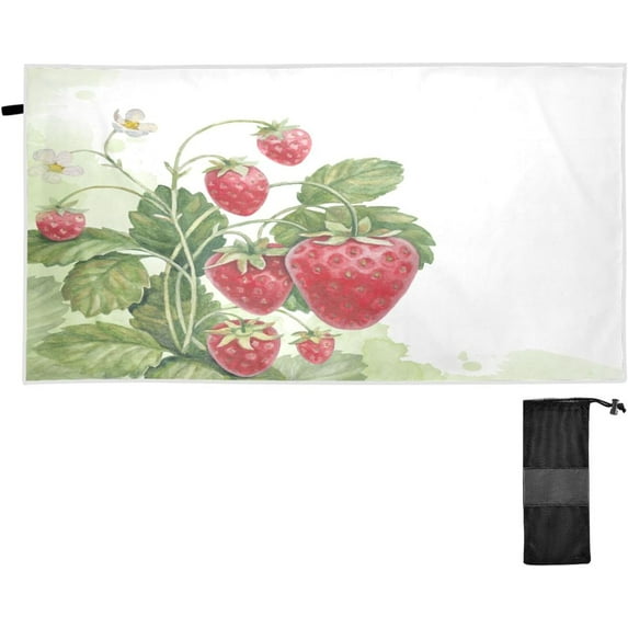 Dreamtimes Beach Towels Strawberry Camping Towels Fruit Sand Free Beach Towel, 30"x60" Large Beach Towels Quick Dry Bath Travel Towels Pool Yoga Beach Mat for Men Women