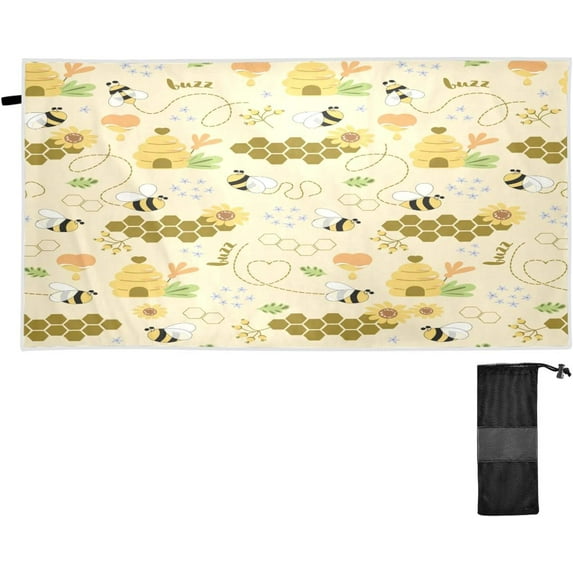 Dreamtimes Beach Towels Sweet Bee Camping Towels Honeycomb Sand Free Beach Towel, 30"x60" Large Beach Towels Quick Dry Bath Travel Towels Pool Yoga Beach Mat for Men Women