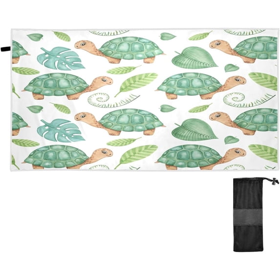 Dreamtimes Beach Towels Watercolor Turtle Animals Camping Towels Tropical Plants Leaves Sand Free Beach Towel, 30"x60" Large Beach Towels Quick Dry Bath Travel Towels Pool Yoga Beach Mat for Men Women