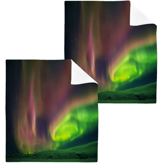 Dreamtimes Beautiful Aurora Borealis Washcloths, 2 PCS 12 X 12 Inches Cotton Wash Cloths, Highly Absorbent and Soft Face Towels for Bathroom,Gym,Hotel and Spa