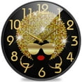 thumbnail image 1 of Dreamtimes Beautiful Black Woman with Golden Hair Sunglasses Print Round Wall Clock, 10 Inch Silent Battery Operated Quartz Analog Quiet Desk Clock for Home,Office,School, 1 of 7