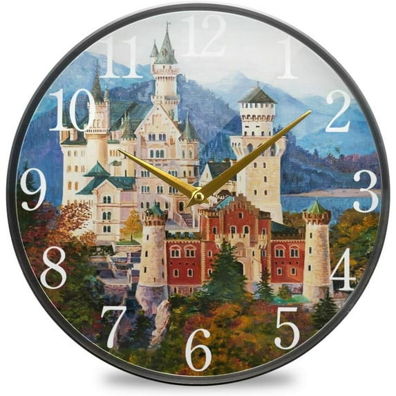 Dreamtimes Beautiful Castle Pattern Wall Clock Silent Non Ticking 10 Inch Round Easy to Read for Home Office School Clock