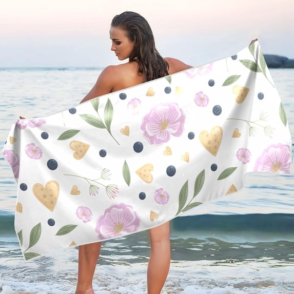 Dreamtimes Beautiful Flower Beach Towel Quick Dry Absorbent Bath Towels Sandproof Lightweight Towel for Gym Yoga Sports Swimming 31x71in