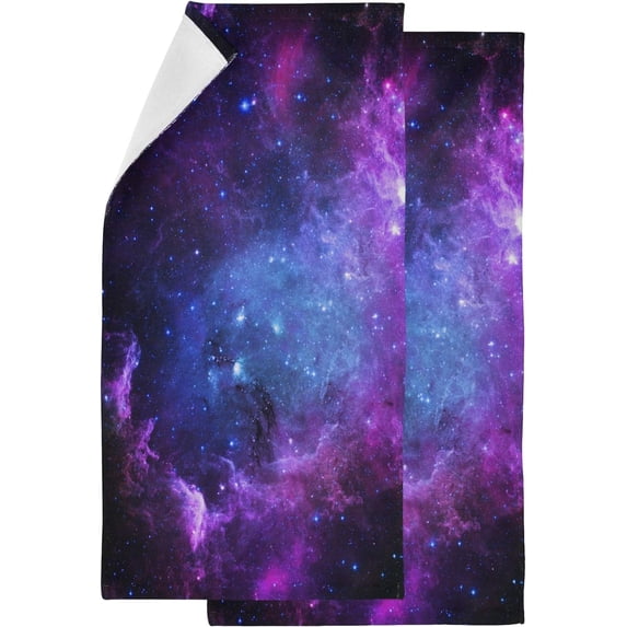 Dreamtimes Beautiful Galaxy Nebula Stars Soft 2 Piece Fluffy Guest Hand Towels, Multipurpose Decor for Bathroom, Hotel, Gym and Spa (14" x 28")
