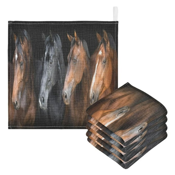 Dreamtimes Beautiful Horse Portraits Baby Muslin Washcloths Face Towel, 3 PCS Burp Cloths Cotton Wipes Infant Wash Cloth for Newborn Boys Girls 12x12 inches