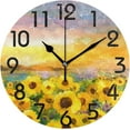 thumbnail image 1 of Dreamtimes Beautiful Sunflower Field Oil Painting Print Round Wall Clock Decorative, 10 Inch Battery Operated Quartz Analog Quiet Desk Clock for Home,Office,School, 1 of 6