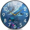 thumbnail image 1 of Dreamtimes Beautiful Underwater Dolphins Family Round Wall Clock, 12 Inch Silent Battery Operated Quartz Analog Quiet Desk Clock for Home,Office,School, 1 of 7