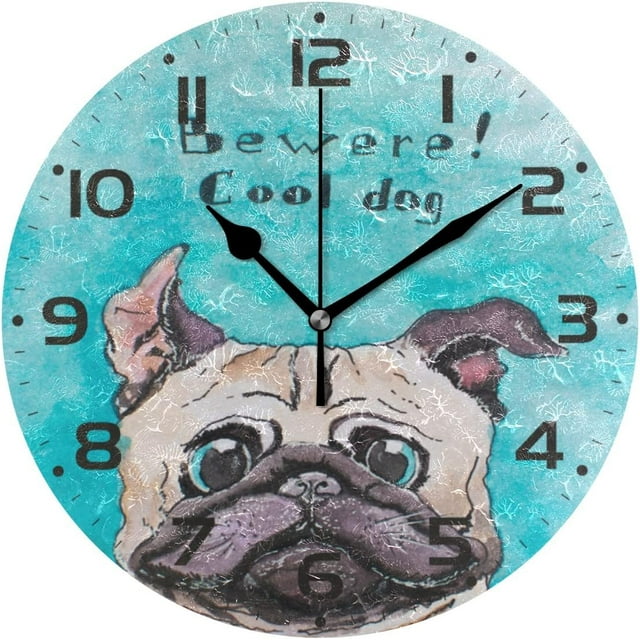 Dreamtimes Bewere Cool Pug Dog Wall Clock, 10 Inch Silent Non Ticking