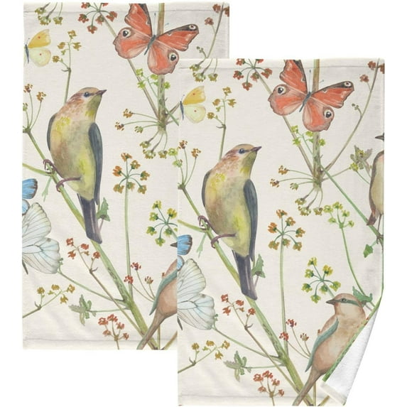 Dreamtimes Birds Butterfy Flowersl Hand Towels for Bathroom 100% Cotton 2 pcs Face Towel 16 x 28 inch, Absorbent Soft & Skin-Friendly