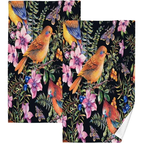 Dreamtimes Birds and Flowers Ultra Soft 2 PCS Towel Set, Highly Absorbent Hand Towels 16 x 28 Inch Cotton Towels for Bathroom Hotel Gym Travel, Ideal for Daily Use