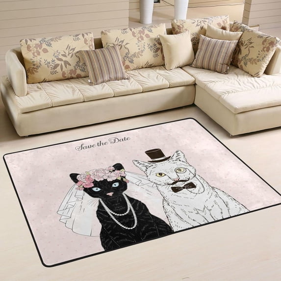Dreamtimes Black Cat Bride Non-Slip Area Rug 36"x24", Valentine Wedding Lover Floor Carpet Comfort Floor Mats Decor for Indoor Front Porch,Living Room, Bedroom,Kitchen