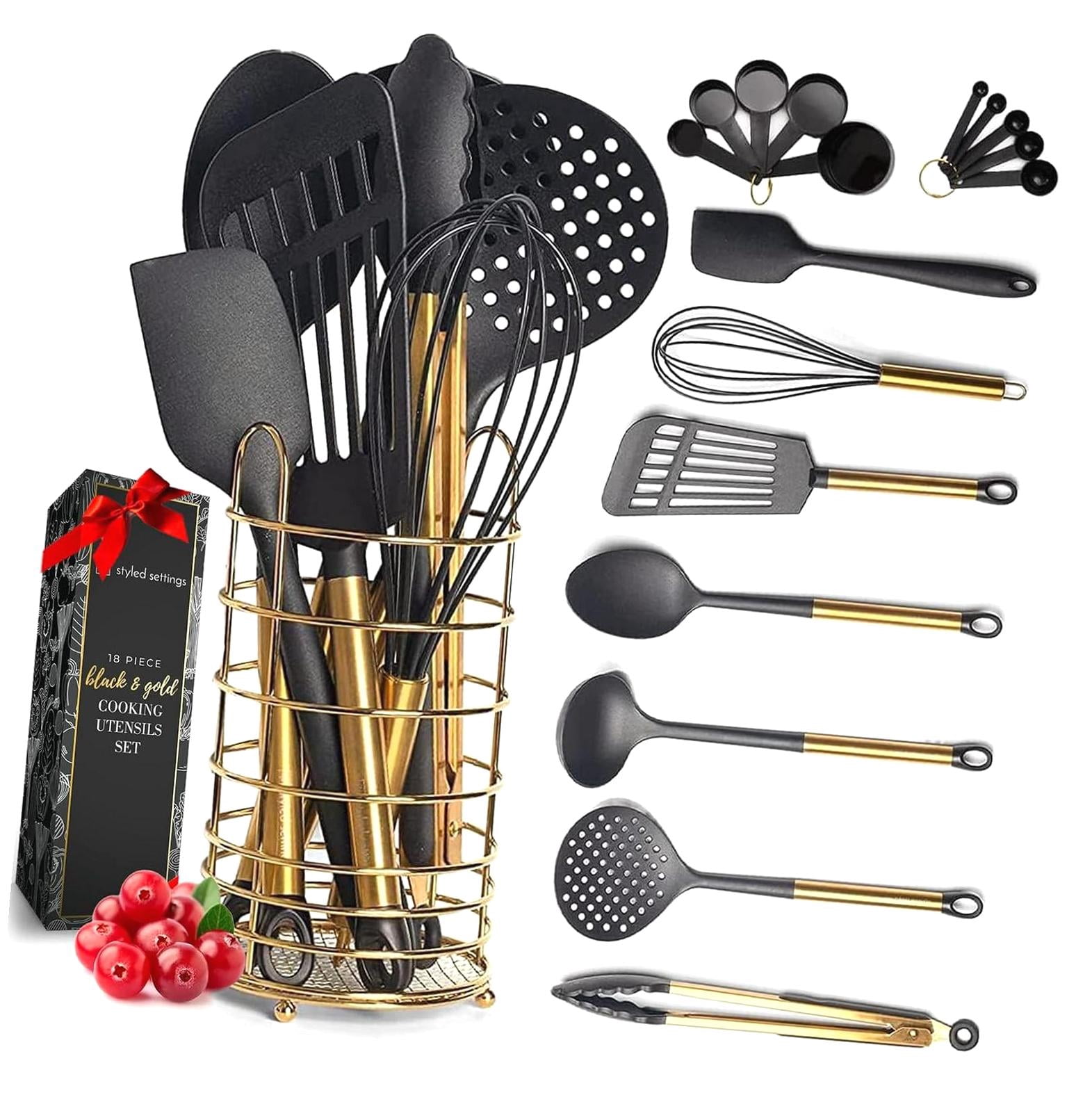 Dreamtimes Black And Gold Kitchen Utensil Set With Stainless Steel dreamtimes-black-and-gold-kitchen-utensil-set-with-stainless-steel