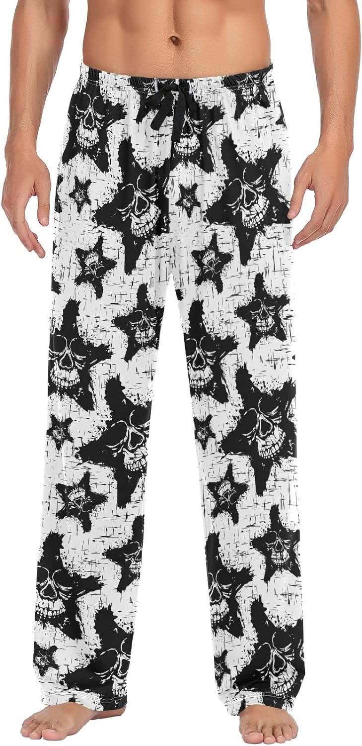 Dreamtimes Black & White Skull Pajama Pants Mens Lounge Pants Super