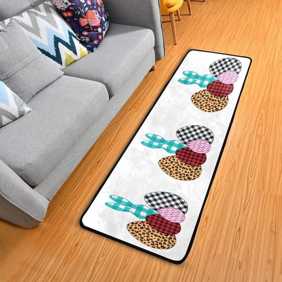 Dreamtimes Blue Buffalo Plaid Bunny Hallway Runner Rug 2'x6' Kitchen Rug with Rubber Backing Unique Easter Eggs Non Slip Entryway Rug Runner Washable Soft Area Rug for Hallway Bedroom Kitchen Decor